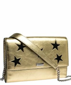 Best deal 🎁 Stella McCartney Metallic Gold Faux Leather Star Flap Shoulder Bag For 👩 Women 🤩 -Stella McCartney Shop luxury women stella mccartney used handbags p285808 008