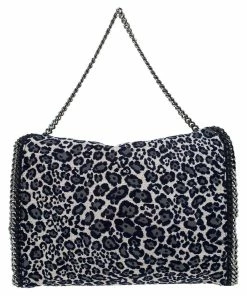 Coupon 😀 Stella McCartney Navy Blue/White Leopard Print Velvet Falabella Tote For 👩 Women 💯 -Stella McCartney Shop luxury women stella mccartney used handbags p299518 001