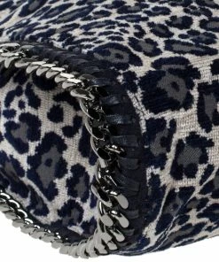 Coupon 😀 Stella McCartney Navy Blue/White Leopard Print Velvet Falabella Tote For 👩 Women 💯 -Stella McCartney Shop luxury women stella mccartney used handbags p299518 003