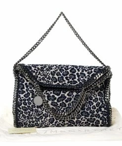 Coupon 😀 Stella McCartney Navy Blue/White Leopard Print Velvet Falabella Tote For 👩 Women 💯 -Stella McCartney Shop luxury women stella mccartney used handbags p299518 005