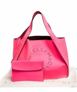 Coupon 😀 Stella McCartney Neon Pink Faux Leather Logo Tote For 👩 Women ⌛ -Stella McCartney Shop luxury women stella mccartney used handbags p307084 008