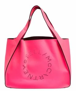 Coupon 😀 Stella McCartney Neon Pink Faux Leather Logo Tote For 👩 Women ⌛
