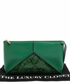 Best deal 🎉 Stella McCartney Green Python Effect And Faux Leather Cavendish Clutch For 👩 Women 😉 -Stella McCartney Shop luxury women stella mccartney used handbags p309145 002