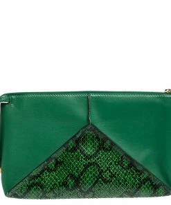 Best deal 🎉 Stella McCartney Green Python Effect And Faux Leather Cavendish Clutch For 👩 Women 😉 -Stella McCartney Shop luxury women stella mccartney used handbags p309145 004
