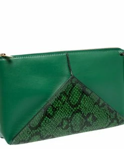 Best deal 🎉 Stella McCartney Green Python Effect And Faux Leather Cavendish Clutch For 👩 Women 😉 -Stella McCartney Shop luxury women stella mccartney used handbags p309145 005