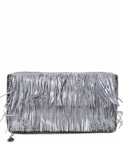 Budget 😉 Stella McCartney Silver Faux Leather Falabella Fringed Fold Over Clutch For 👩 Women ✔️