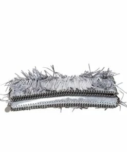 Budget 😉 Stella McCartney Silver Faux Leather Falabella Fringed Fold Over Clutch For 👩 Women ✔️ -Stella McCartney Shop luxury women stella mccartney used handbags p309151 007