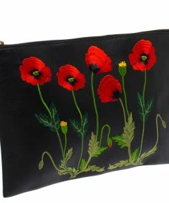 Discount 🌟 Stella McCartney Black Floral Embroidered Faux Leather Botanical Zip Clutch For 👩 Women 👏 -Stella McCartney Shop luxury women stella mccartney used handbags p347413 003