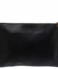 Discount 🌟 Stella McCartney Black Floral Embroidered Faux Leather Botanical Zip Clutch For 👩 Women 👏 -Stella McCartney Shop luxury women stella mccartney used handbags p347413 004