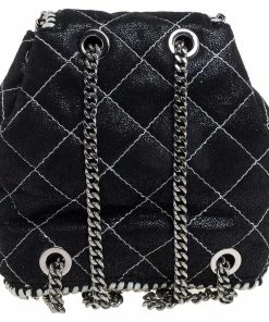 Discount 🥰 Stella McCartney Black Faux Leather Mini Falabella 🎒 Backpack For 👩 Women ✨ -Stella McCartney Shop luxury women stella mccartney used handbags p350370 002