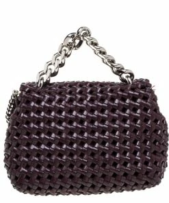 Flash Sale 🛒 Stella McCartney Dark Burgundy Woven Faux Leather Mini Brandy Becks Top Handle Bag For 👩 Women ❤️ -Stella McCartney Shop luxury women stella mccartney used handbags p364935 002