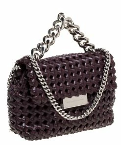 Flash Sale 🛒 Stella McCartney Dark Burgundy Woven Faux Leather Mini Brandy Becks Top Handle Bag For 👩 Women ❤️ -Stella McCartney Shop luxury women stella mccartney used handbags p364935 003