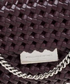 Flash Sale 🛒 Stella McCartney Dark Burgundy Woven Faux Leather Mini Brandy Becks Top Handle Bag For 👩 Women ❤️ -Stella McCartney Shop luxury women stella mccartney used handbags p364935 004