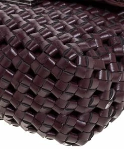 Flash Sale 🛒 Stella McCartney Dark Burgundy Woven Faux Leather Mini Brandy Becks Top Handle Bag For 👩 Women ❤️ -Stella McCartney Shop luxury women stella mccartney used handbags p364935 007