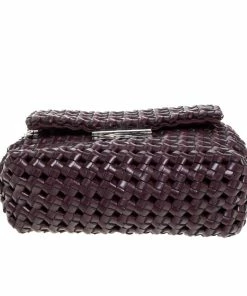 Flash Sale 🛒 Stella McCartney Dark Burgundy Woven Faux Leather Mini Brandy Becks Top Handle Bag For 👩 Women ❤️ -Stella McCartney Shop luxury women stella mccartney used handbags p364935 008