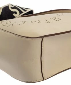 Cheapest ⌛ Stella McCartney Cream Faux Leather Perforated Logo Messenger Bag For 👩 Women 🛒 -Stella McCartney Shop luxury women stella mccartney used handbags p386626 001