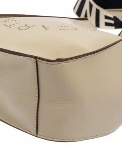 Cheapest ⌛ Stella McCartney Cream Faux Leather Perforated Logo Messenger Bag For 👩 Women 🛒 -Stella McCartney Shop luxury women stella mccartney used handbags p386626 002