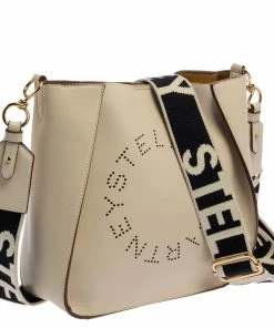 Cheapest ⌛ Stella McCartney Cream Faux Leather Perforated Logo Messenger Bag For 👩 Women 🛒 -Stella McCartney Shop luxury women stella mccartney used handbags p386626 005
