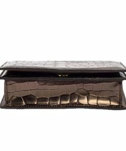 Flash Sale 🤩 Stella McCartney Metallic Grey Croc Embossed Faux Leather Crossbody Bag For 👩 Women ✔️ -Stella McCartney Shop luxury women stella mccartney used handbags p388152 009