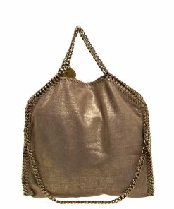Best Sale 🎉 Stella McCartney Beige Shimmering Faux Leather Small Falabella Tote For 👩 Women ✨