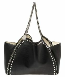 Budget ⭐ Stella McCartney Black Leather Falabella Tote Bag For 👩 Women 🧨 -Stella McCartney Shop luxury women stella mccartney used handbags p395222 007