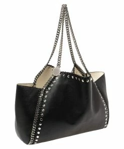 Budget ⭐ Stella McCartney Black Leather Falabella Tote Bag For 👩 Women 🧨 -Stella McCartney Shop luxury women stella mccartney used handbags p395222 008