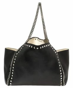 Budget ⭐ Stella McCartney Black Leather Falabella Tote Bag For 👩 Women 🧨