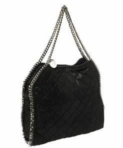 Wholesale 🤩 Stella McCartney Black Shimmery Faux Leather Small Falabella Tote For 👩 Women 🔥 -Stella McCartney Shop luxury women stella mccartney used handbags p410975 005