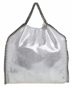 Flash Sale 🔥 Stella McCartney Silver Shimmery Faux Leather Small Falabella Tote For 👩 Women ✨ -Stella McCartney Shop luxury women stella mccartney used handbags p413192 007