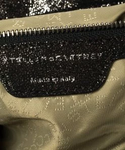 Cheap 😉 Stella McCartney Metallic Black Faux Leather Small Falabella Tote For 👩 Women ✔️ -Stella McCartney Shop luxury women stella mccartney used handbags p421067 001