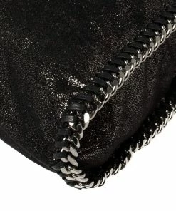Cheap 😉 Stella McCartney Metallic Black Faux Leather Small Falabella Tote For 👩 Women ✔️ -Stella McCartney Shop luxury women stella mccartney used handbags p421067 008