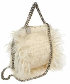 Deals 😍 Stella McCartney Cream Faux Fur Tiny Falabella Crossbody Bag For 👩 Women 👏 -Stella McCartney Shop luxury women stella mccartney used handbags p423227 008