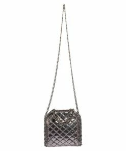 Wholesale 😉 Stella McCartney Metallic Silver Faux Patent Leather Tiny Falabella Crossbody Bag For 👩 Women 😉