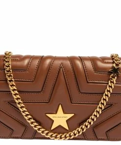 Cheapest ⌛ Stella McCartney Brown Faux Leather Stella Star Crossbody Bag For 👩 Women 🔔