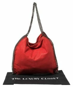 Best Sale 😀 Stella McCartney Red Faux Suede Small Falabella Tote For 👩 Women 😉 -Stella McCartney Shop luxury women stella mccartney used handbags p441541 004