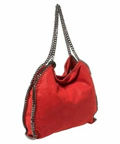 Best Sale 😀 Stella McCartney Red Faux Suede Small Falabella Tote For 👩 Women 😉 -Stella McCartney Shop luxury women stella mccartney used handbags p441541 005