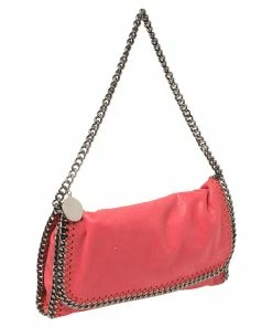 Flash Sale 😉 Stella McCartney Coral Orange Faux Suede Falabella Flap Shoulder Bag For 👩 Women 🎁 -Stella McCartney Shop luxury women stella mccartney used handbags p442383 008