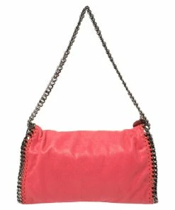 Flash Sale 😉 Stella McCartney Coral Orange Faux Suede Falabella Flap Shoulder Bag For 👩 Women 🎁 -Stella McCartney Shop luxury women stella mccartney used handbags p442383 010