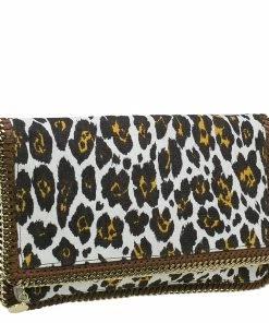 Best Pirce 🎁 Stella Mccartney Leopard Print Canvas Faux Leather Trim Foldover Clutch For 👩 Women 😉 -Stella McCartney Shop luxury women stella mccartney used handbags p44645 003