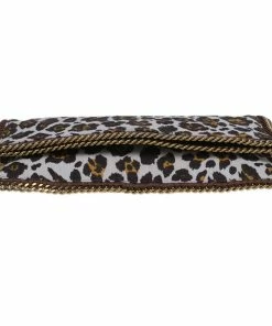 Best Pirce 🎁 Stella Mccartney Leopard Print Canvas Faux Leather Trim Foldover Clutch For 👩 Women 😉 -Stella McCartney Shop luxury women stella mccartney used handbags p44645 005
