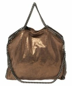 Deals 💯 Stella McCartney Metallic Brown Faux Leather Small Falabella Tote For 👩 Women ❤️