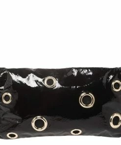 Best Sale 🎁 Stella McCartney Black Faux Patent Leather Rivet Flap Clutch For 👩 Women 😉 -Stella McCartney Shop luxury women stella mccartney used handbags p460631 003