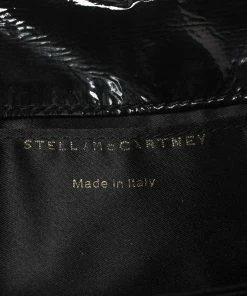 Best Sale 🎁 Stella McCartney Black Faux Patent Leather Rivet Flap Clutch For 👩 Women 😉 -Stella McCartney Shop luxury women stella mccartney used handbags p460631 006