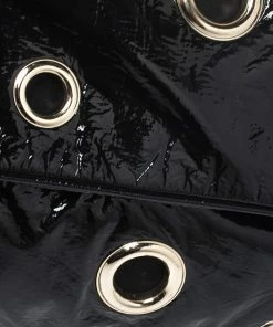 Best Sale 🎁 Stella McCartney Black Faux Patent Leather Rivet Flap Clutch For 👩 Women 😉 -Stella McCartney Shop luxury women stella mccartney used handbags p460631 007