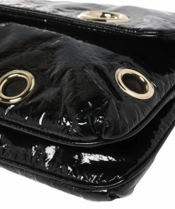 Best Sale 🎁 Stella McCartney Black Faux Patent Leather Rivet Flap Clutch For 👩 Women 😉 -Stella McCartney Shop luxury women stella mccartney used handbags p460631 011