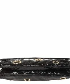 Best Sale 🎁 Stella McCartney Black Faux Patent Leather Rivet Flap Clutch For 👩 Women 😉 -Stella McCartney Shop luxury women stella mccartney used handbags p460631 012