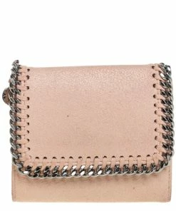 Wholesale 🤩 Stella McCartney Peach Faux Leather Falabella Trifold Wallet For 👩 Women 😉