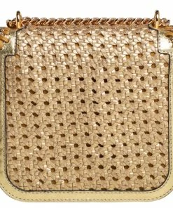 Discount 🧨 Stella McCartney Metallic Gold Woven Faux Leather Medium Falabella Box Shoulder Bag For 👩 Women 😀 -Stella McCartney Shop luxury women stella mccartney used handbags p466284 003