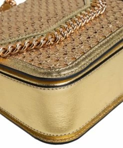 Discount 🧨 Stella McCartney Metallic Gold Woven Faux Leather Medium Falabella Box Shoulder Bag For 👩 Women 😀 -Stella McCartney Shop luxury women stella mccartney used handbags p466284 005