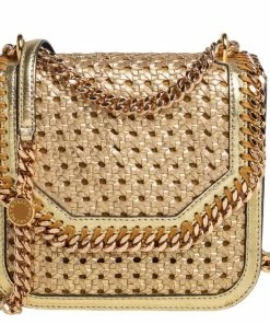 Discount 🧨 Stella McCartney Metallic Gold Woven Faux Leather Medium Falabella Box Shoulder Bag For 👩 Women 😀
